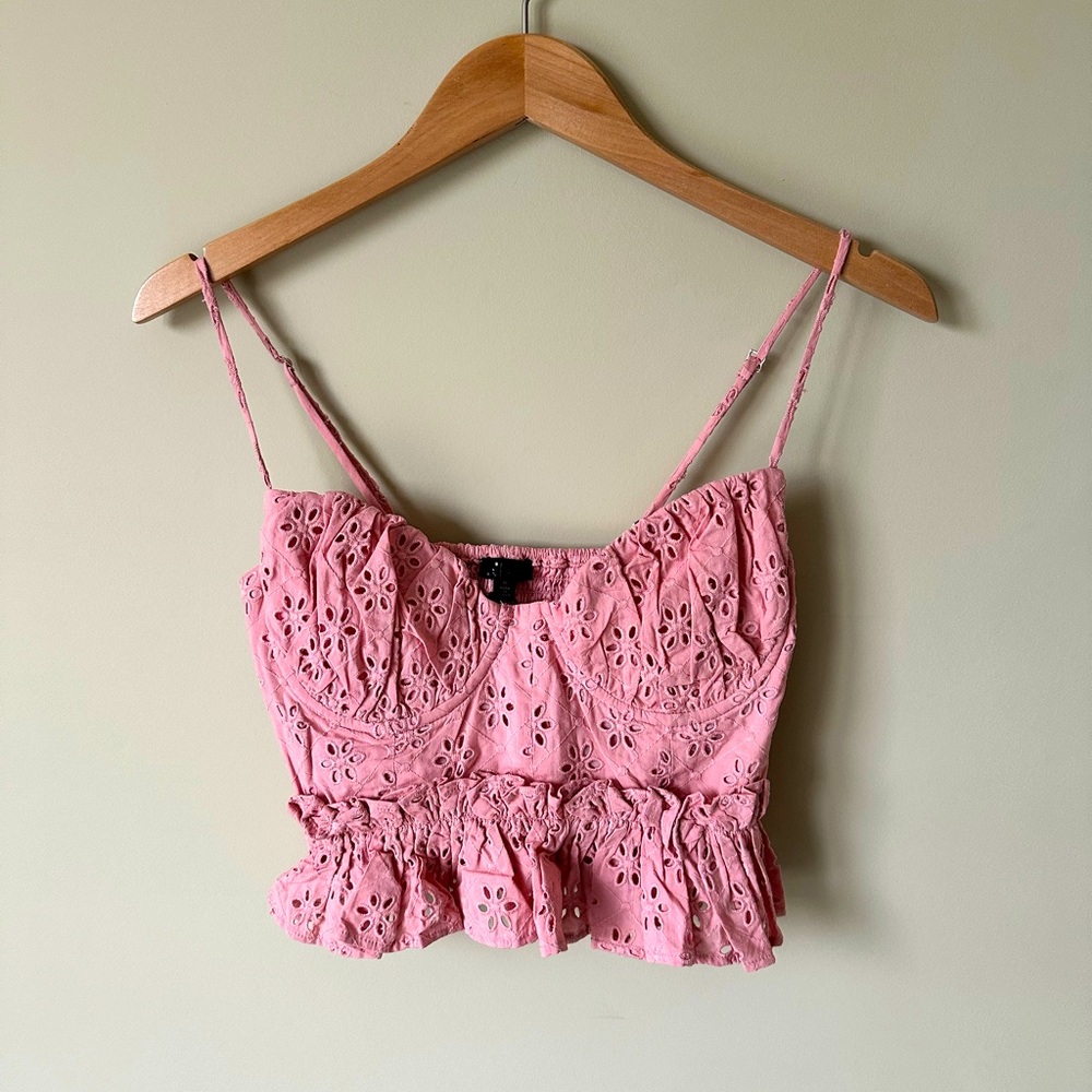 NBD Pink Eyelet Bustier Crop Tank Top
Size Medium